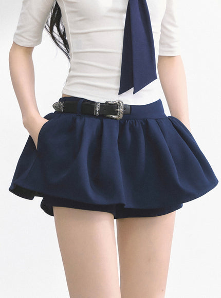 Western Buckle Mini Skirt - Navy