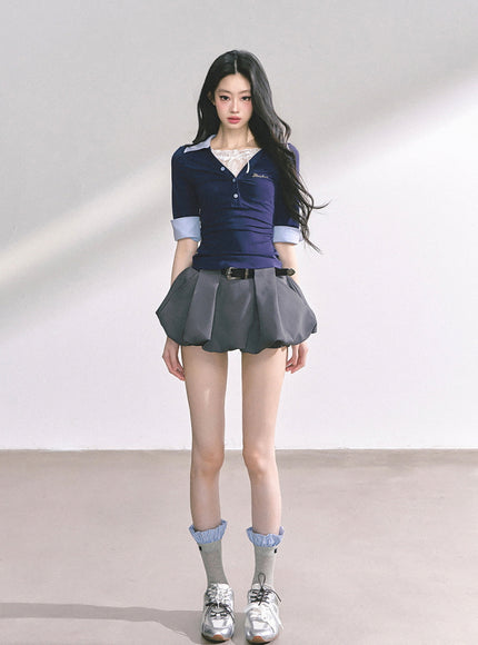 Sculpted Belt Skirt - Gray