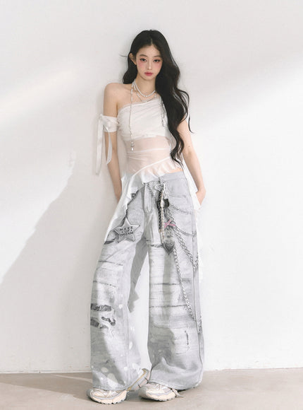 White Sheer Layered Off-Shoulde Top