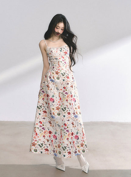 Floral Print Strap Long Dress