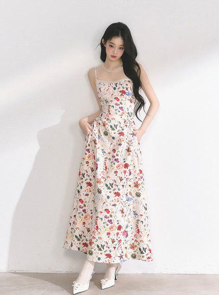 Floral Print Strap Long Dress