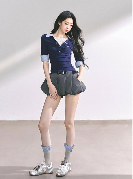 Sculpted Belt Skirt - Gray