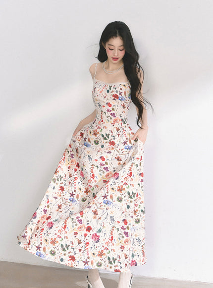 Floral Print Strap Long Dress