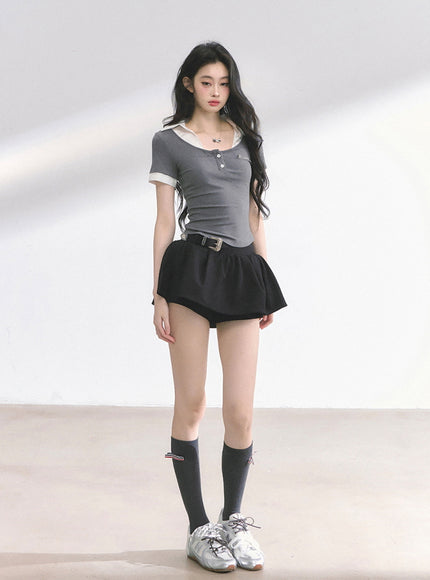 Western Buckle Mini Skirt - Black