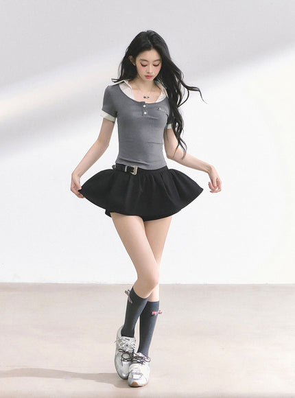 Western Buckle Mini Skirt - Black