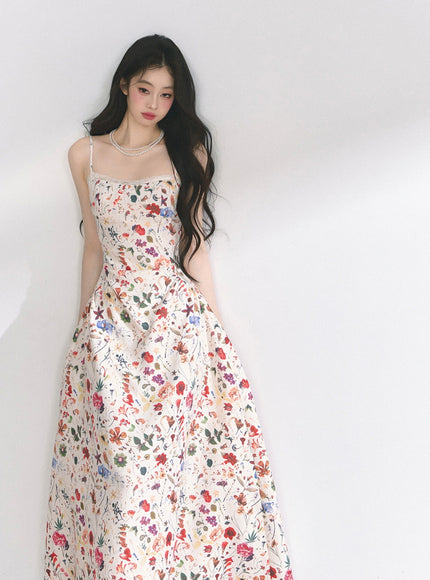 Floral Print Strap Long Dress