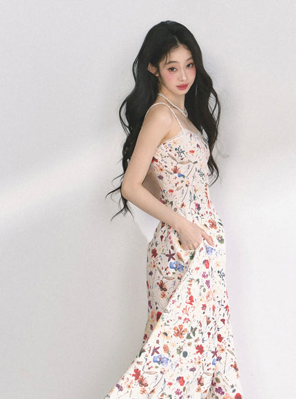 Floral Print Strap Long Dress