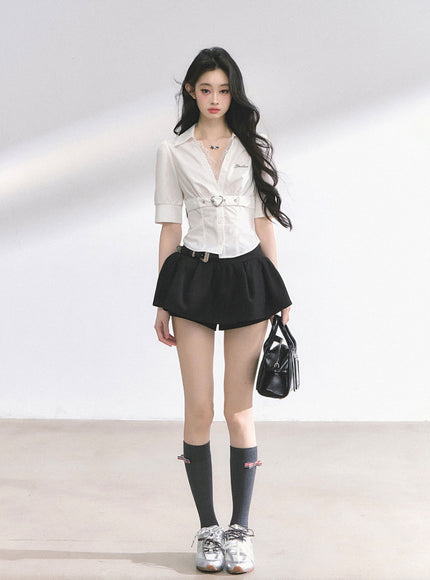 Western Buckle Mini Skirt - Black