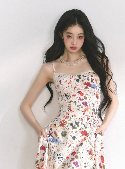 Floral Print Strap Long Dress