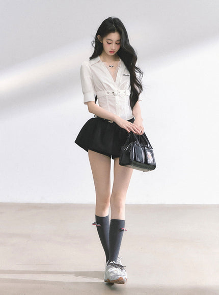 Western Buckle Mini Skirt - Black