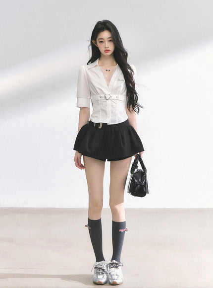 Western Buckle Mini Skirt - Black