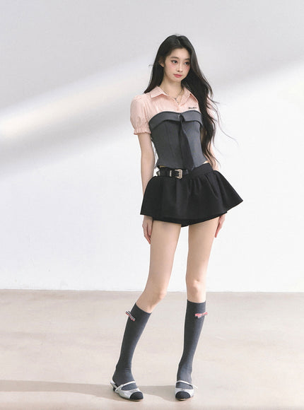 Western Buckle Mini Skirt - Black