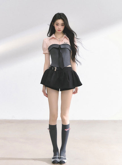 Western Buckle Mini Skirt - Black