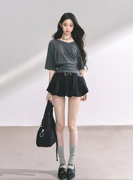Sculpted Belt Skirt - Black