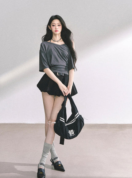 Sculpted Belt Skirt - Black