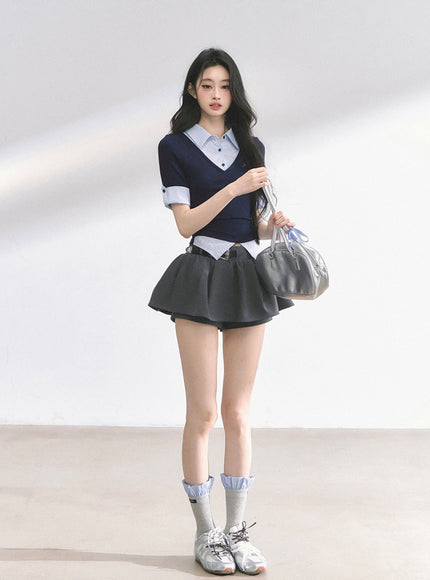 Western Buckle Mini Skirt -Gray