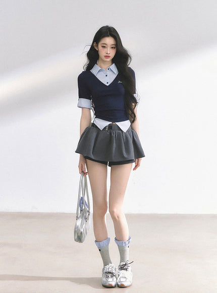Western Buckle Mini Skirt -Gray