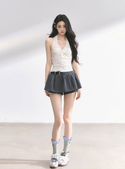 Western Buckle Mini Skirt -Gray