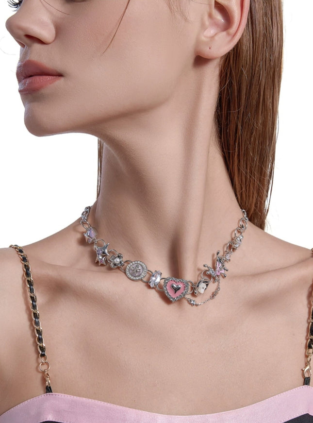 Pink Heart Butterfly Choker