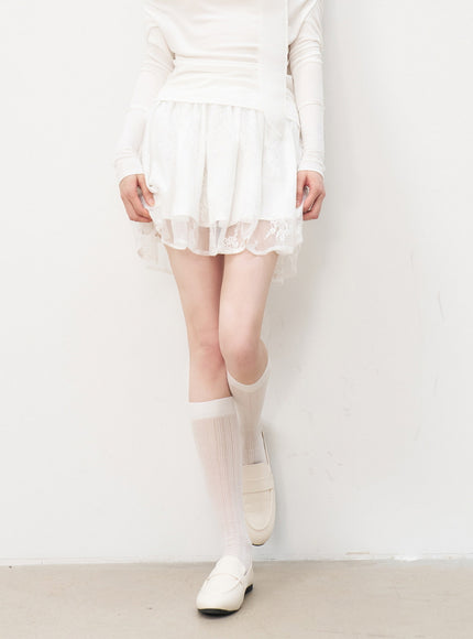 Lace Trim Mesh Mini Skirt