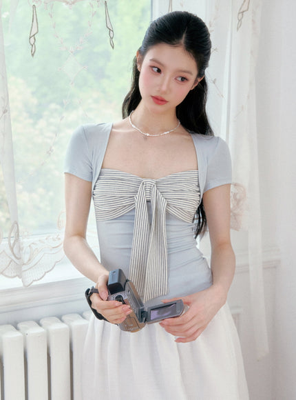 Ribbon Ruched Top & Flowy Mini Skirt Set