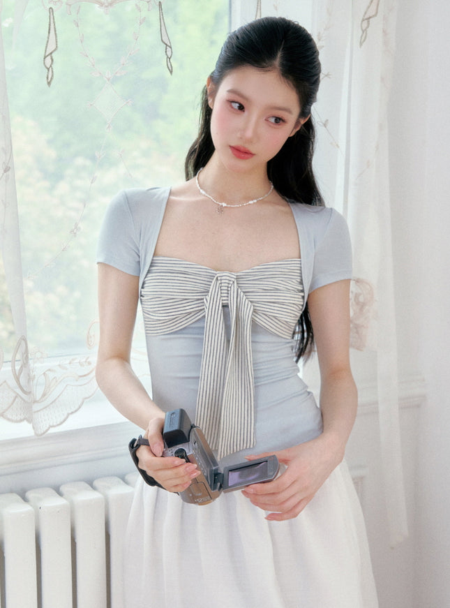 Ribbon Ruched Top & Flowy Mini Skirt Set