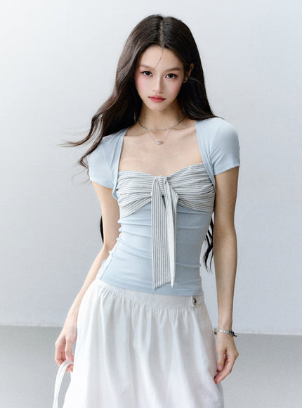 Ribbon Ruched Top & Flowy Mini Skirt Set