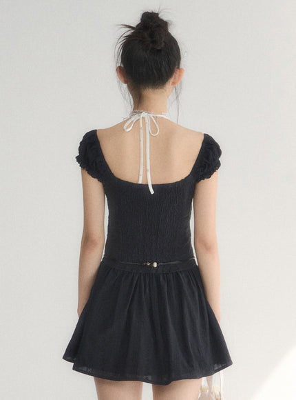 Off-Shoulder Ruched Cotton Mini Dress