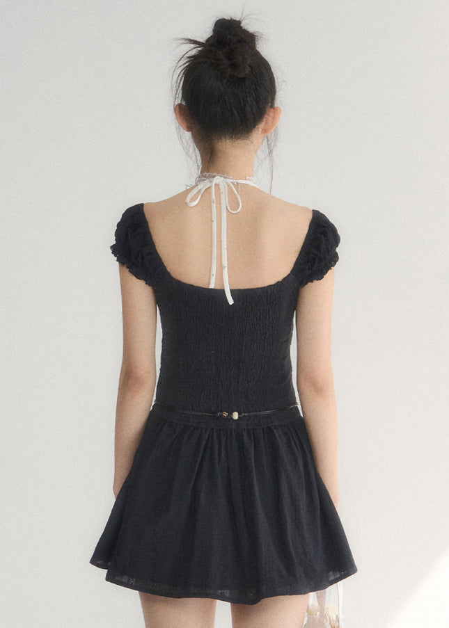 Off-Shoulder Ruched Cotton Mini Dress