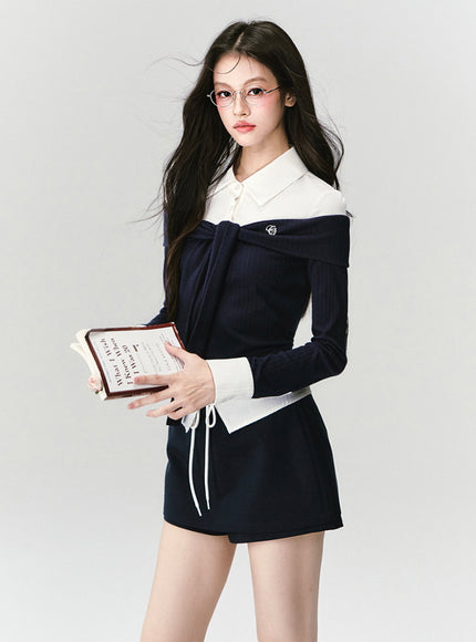 Layered Collar Off-Shoulder Set