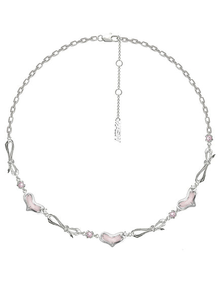 Pink Melted Heart Ribbon Necklace