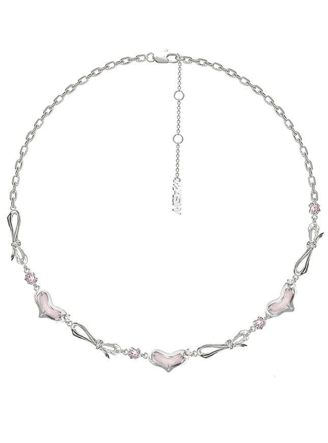 Pink Melted Heart Ribbon Necklace