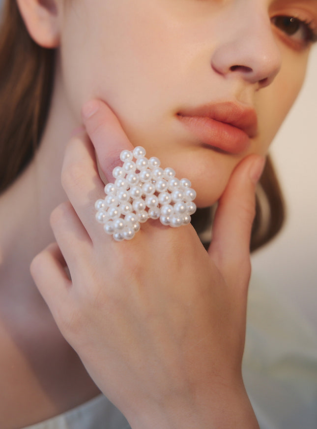 Pearly Heart Cluster Statement Ring