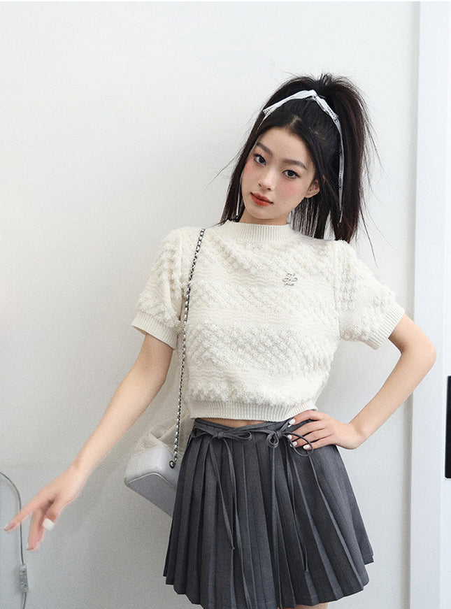 Textured Cropped Knit Top