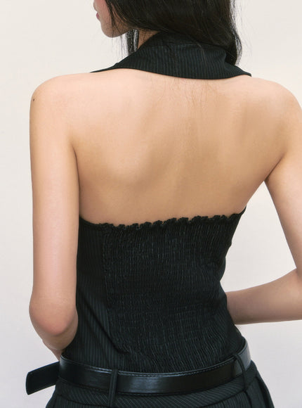 Halter Collar Pleated Mini Dress