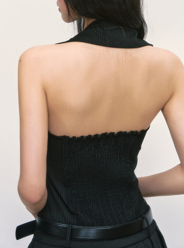Halter Collar Pleated Mini Dress