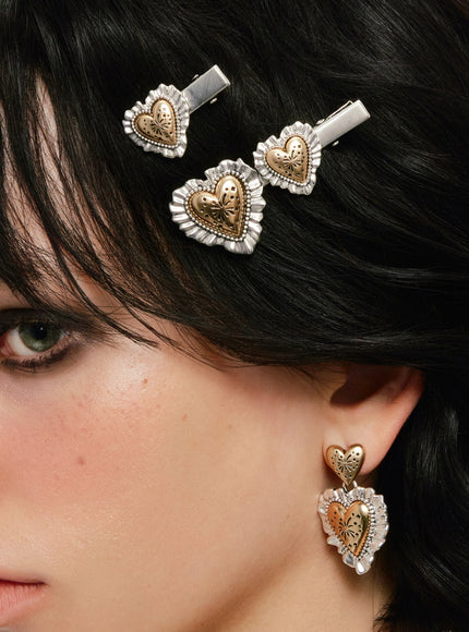 Vintage Ruffle Heart Hair Clip