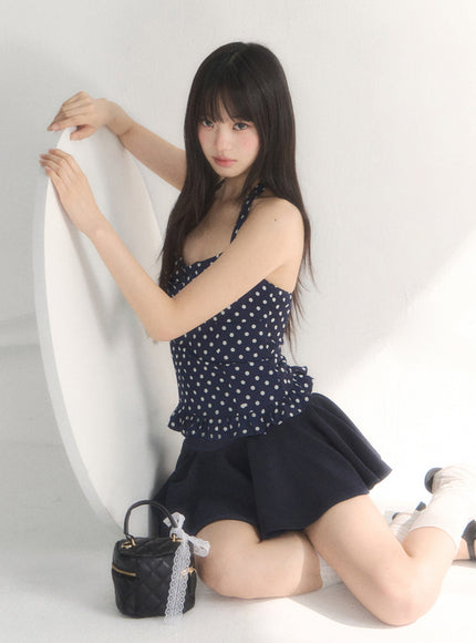 Polka Dot Ruffle Hem Cami Top