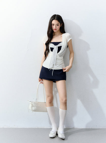Draped Ribbon Contrast Top