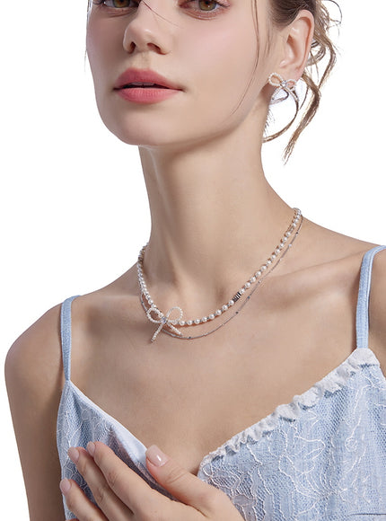 Pearl Bow Layered Choker