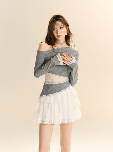 Lace Waist Off-Shoulder Top