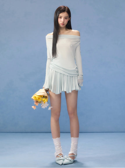 Sheer Off-Shoulder Slim Fit Top