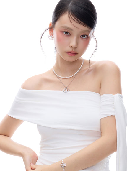 Convertible Pearl & Crystal Bow Layered Necklace