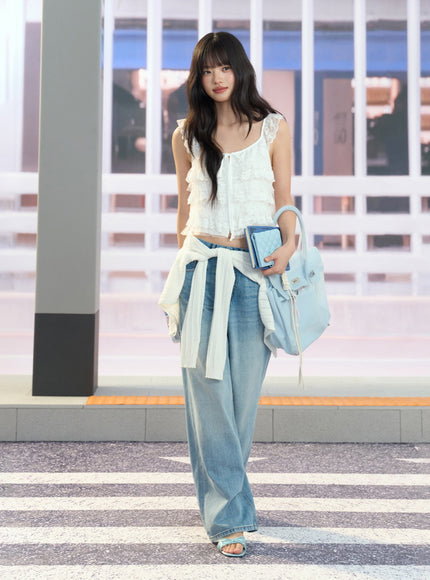 Lace Trim Tiered Chiffon Top