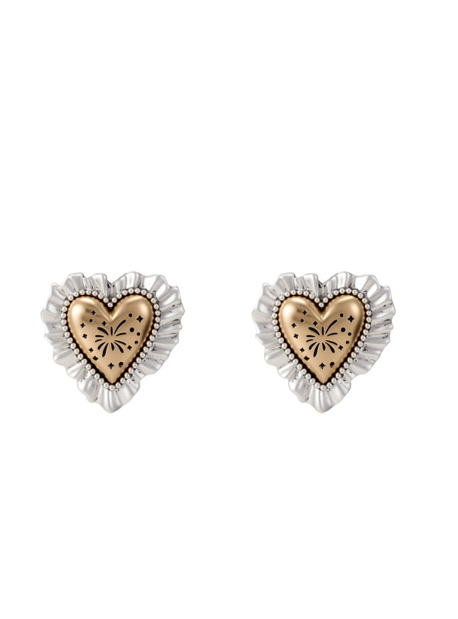 Vintage Ruffle Heart Stud Earrings