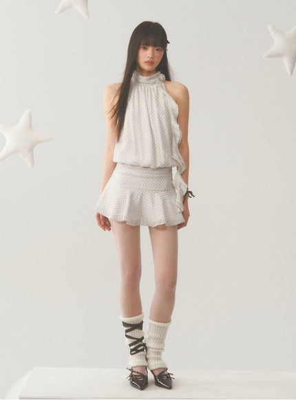 Polka Dot Ruffle Halter Dress