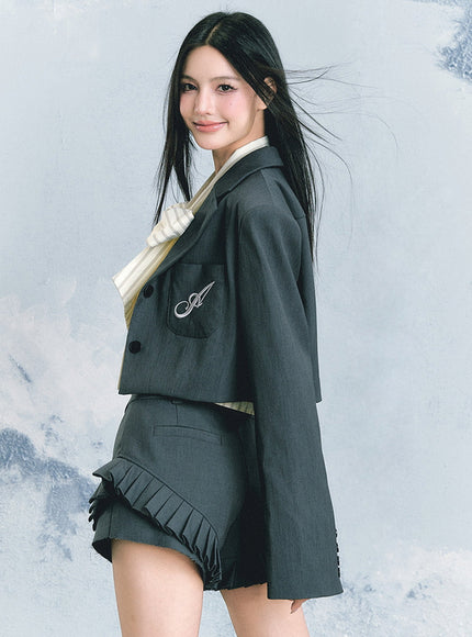 Cropped Blazer & Pleated Shorts Set