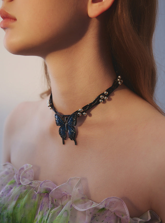 Midnight Butterfly Ribbon Choker