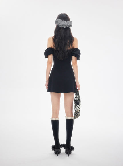 Off-Shoulder Puff Mini Dress