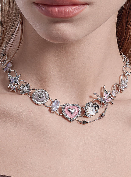 Pink Heart Butterfly Choker
